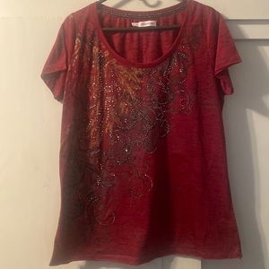 Maurice’s woman’s shirt. Size 1. Maroon in color with rhinestone detail